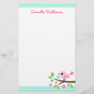 Niedlicher Rosa Vogel mit Ei im individuelle Name Briefpapier