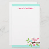Niedlicher Rosa Vogel mit Ei im individuelle Name Briefpapier (Vorne/Hinten)