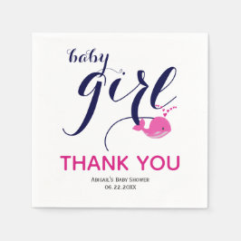 Niedlicher Rosa Wal Ozean Danke Baby Girl Shower Serviette