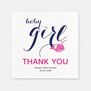 Niedlicher Rosa Wal Ozean Danke Baby Girl Shower Serviette