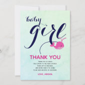 Niedlicher Rosa Wal Ozean Kindermädchen Dusche Dankeskarte (Vorderseite)