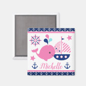 Niedlicher rosa Wal und Muster für Anker Magnet (Vorderseite/Rückseite)