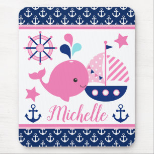 Niedlicher rosa Wal und Muster für Anker Mousepad