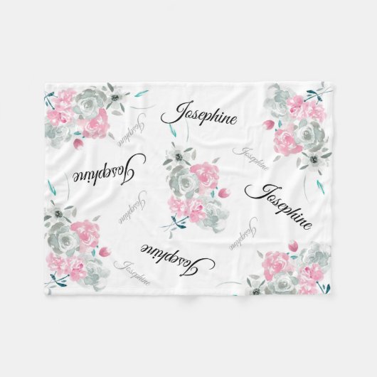 Niedlicher rosa Wasserfarben Blumengebirgsname Fleecedecke (Vorderseite (Horizontal))