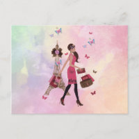Niedlicher Rosa Wasserfarben Girl Paris Eiffelturm