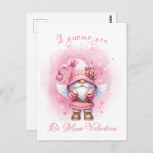 Niedlicher rosa Wasserfarben Gnome Valentinstag Postkarte (Vorne/Hinten)