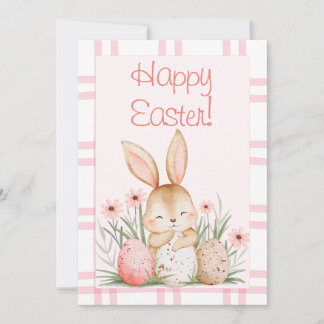 Niedlicher rosa Wasserfarben-Hase und Ostereier Feiertagskarte