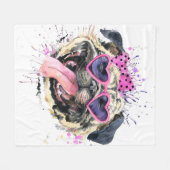 Niedlicher rosa Watercolor-Mops Fleecedecke (Vorderseite (Horizontal))