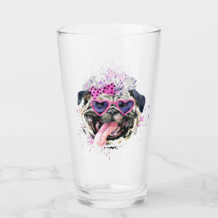 Niedlicher rosa Watercolor-Mops Glas