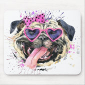 Niedlicher rosa Watercolor-Mops Mousepad (Vorne)