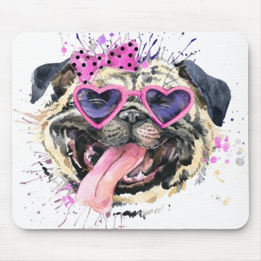 Niedlicher rosa Watercolor-Mops Mousepad (Vorne)