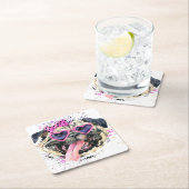 Niedlicher rosa Watercolor-Mops Rechteckiger Pappuntersetzer (Vor Ort)