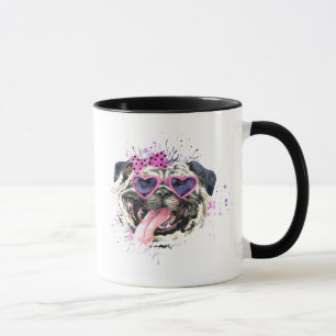 Niedlicher rosa Watercolor-Mops Tasse
