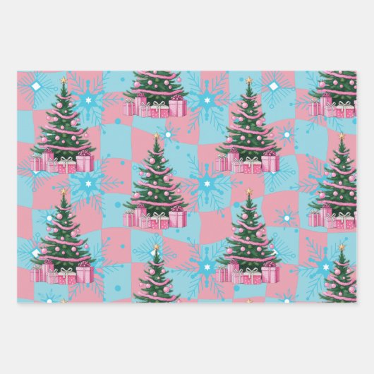 Niedlicher Rosa Weihnachtsbaum Geschenkpapier Set (Vorderseite 2)