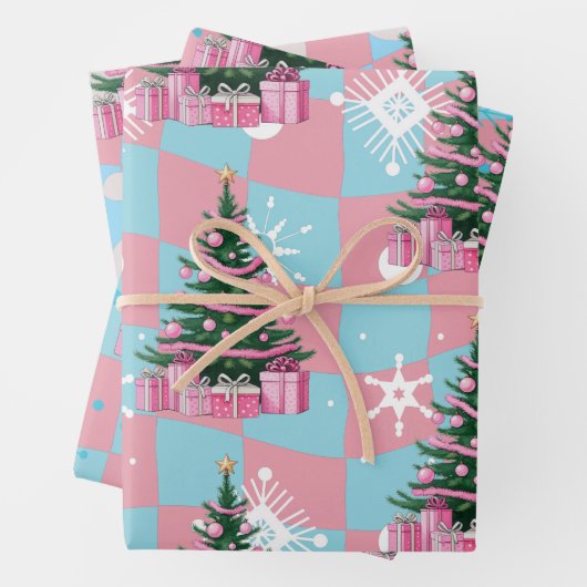 Niedlicher Rosa Weihnachtsbaum Geschenkpapier Set (Beispiel)