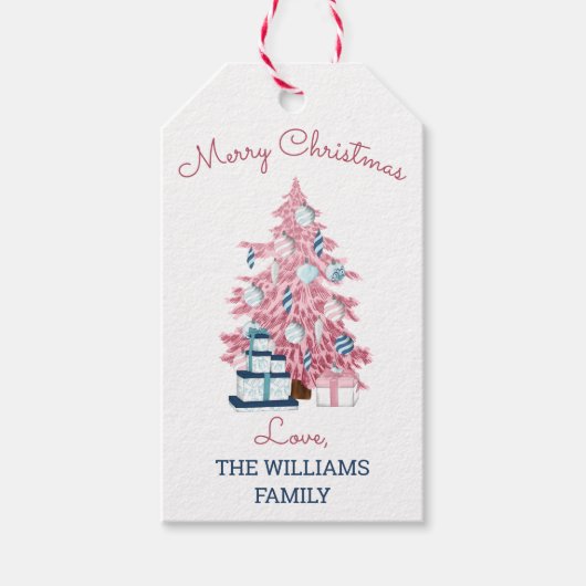 Niedlicher Rosa Weihnachtsbaum Retro Urlaub Geschenkanhänger (Vorderseite)