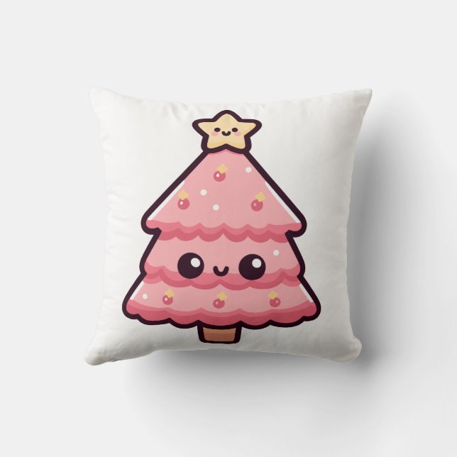 Niedlicher, rosa Weihnachtsbaumcharakter Kissen (Rückseite)