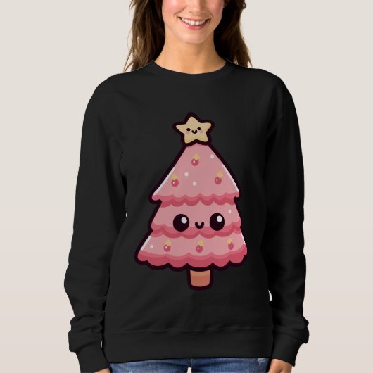 Niedlicher, rosa Weihnachtsbaumcharakter Sweatshirt (Vorderseite)