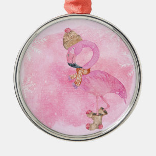 Niedlicher rosa Weihnachtswinter-Flamingo-Vogel Silbernes Ornament