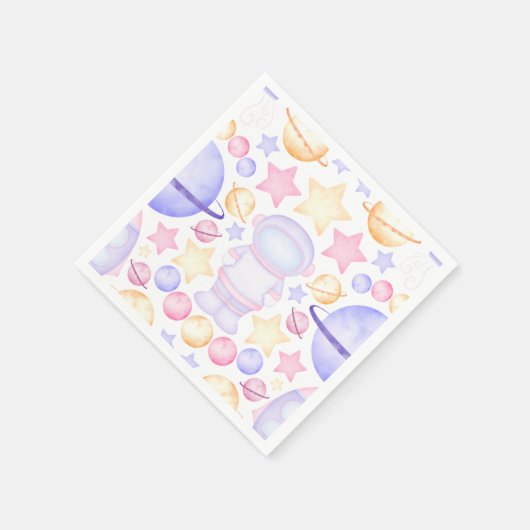 Niedlicher Rosa Weltraummädchen Astronaut Serviette (Ecke)