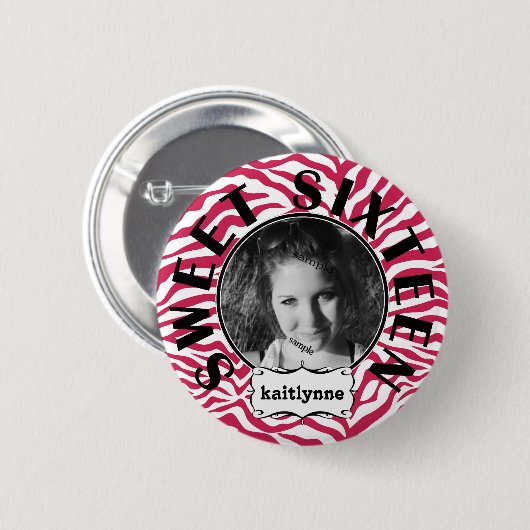 Niedlicher rosa Zebra-Bonbon-16. Button (Vorne & Hinten)