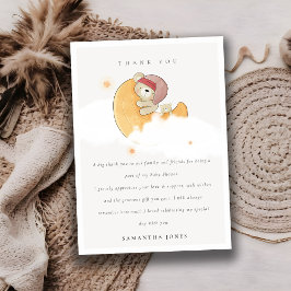 Niedlicher, rosafarbener Bär über Mond Girl Babydu Dankeskarte