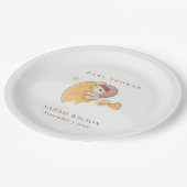 Niedlicher, rosafarbener Bär über Mond Girl Babydu Pappteller (Schrägansicht)