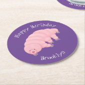 Niedlicher rosafarbener kardialer Cartoon Runder Pappuntersetzer (Angewinkelt)