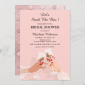 Niedlicher rosafarbener Stock Das Bar Brautparty Einladung (Vorne/Hinten)