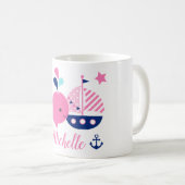 Niedlicher rosafarbener Wal, Schiff & Anker Kaffeetasse (VorderseiteRechts)