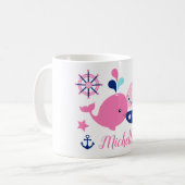 Niedlicher rosafarbener Wal, Schiff & Anker Kaffeetasse (Vorderseite Links)