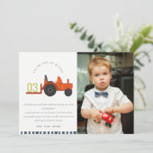 Niedlicher Rostbaum Traktor Kinder Foto Geburtstag Dankeskarte (Stehend Vorderseite)