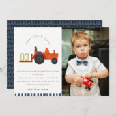 Niedlicher Rostbaum Traktor Kinder Foto Geburtstag Dankeskarte (Vorne/Hinten)