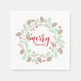 Niedlicher Rot-Grün-Heiliger und Kiefer-Weihnachts Serviette