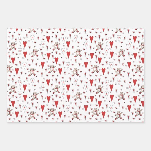 Niedlicher Rotbär- und Weißteddybär und HerzValent Geschenkpapier Set (Vorderseite)