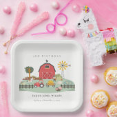 Niedlicher Rotbarnylard-Bauernhof jedes Alter Gebu Pappteller (Party)