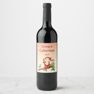 Niedlicher roter Affe-Wein-Aufkleber Weinetikett