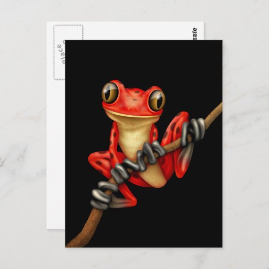 Niedlicher Roter Baum-Frosch auf einem Zweig auf S Postkarte (Vorne/Hinten)