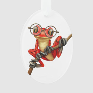 Niedlicher roter Baum-Frosch mit Augen-Gläsern au Ornament