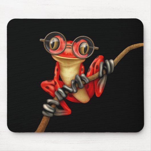 Niedlicher roter Baum-Frosch mit Augen-Gläsern auf Mousepad (Vorne)