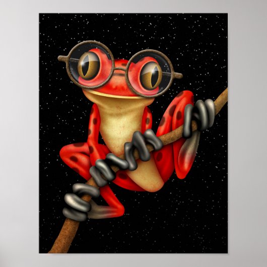 Niedlicher Roter Baumfrosch mit Brille mit Sternen Poster (Vorne)