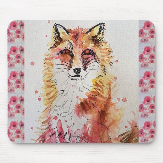 Niedlicher Roter Fox Aquarellmousse Mat Mohn Mousepad (Vorne)