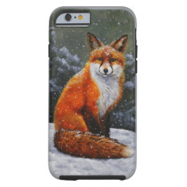 Niedlicher roter Fox in fallendem Schnee iPhone 16 Hülle