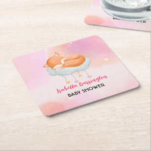 Niedlicher Roter Fuchs-Stern-Ballon Babydusche Par Rechteckiger Pappuntersetzer