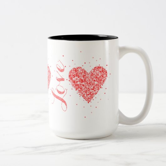 Niedlicher Roter Glitzer - Herz und Liebe Zweifarbige Tasse (Rechts)