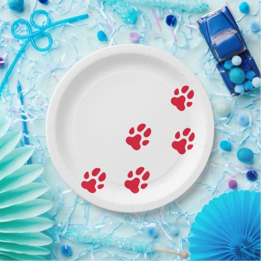 Niedlicher Roter Hund Paw-Ausdruck Pappteller (Party)