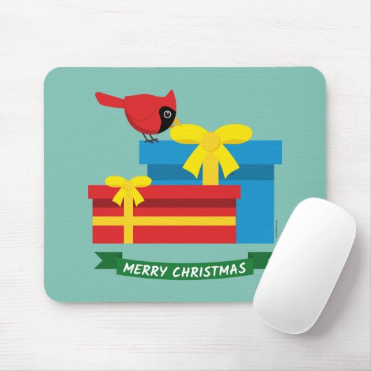 Niedlicher, roter Kardinal eröffnet ein blaues Ges Mousepad (Mit Mouse)