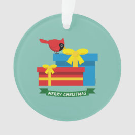 Niedlicher, roter Kardinal eröffnet ein blaues Ges Ornament