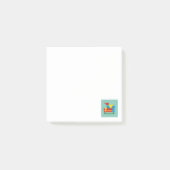 Niedlicher, roter Kardinal eröffnet ein blaues Ges Post-it Klebezettel (Vorderseite)
