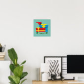 Niedlicher, roter Kardinal eröffnet ein blaues Ges Poster (Heimbüro)